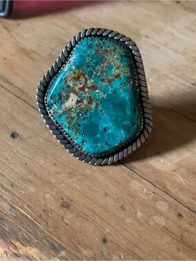Big Beautiful Turquoise Sterling Signed Ring